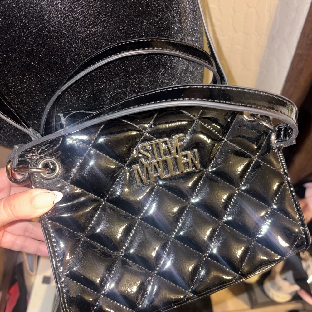 Steve Madden Shiny Black Quilted Clutch